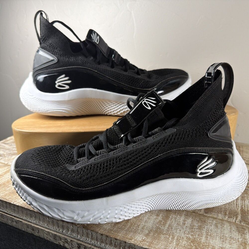 Under Armour Curry Flow 8 Black White Basketball Shoes Mens 8.5 Women’s 10